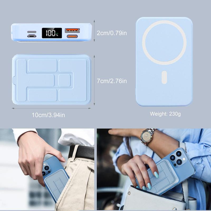 Magnetic Wireless Fast Charging Power Bank, 10000mAh Portable Charger with LED Display, Magnetic Power Bank for iPhone 15/14/13/12/Pro/Mini/Pro Max, Power Bank with Phone Holder, Stocking Fillers Gift