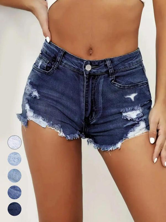 KWomen's Ripped Slash Pockets Vintage Denim Shorts, Womenswear Casual Trendy Raw Hem Jean Shorts for Daily Wear, Ladies Fall Jorts Bottoms, Stretchy Jeans, Jeans for Women, Pants for Women, Jeans, Y2K Clothing